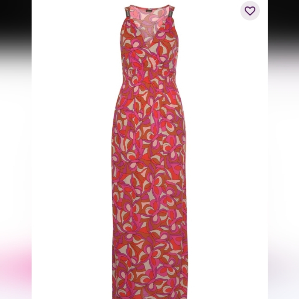 Venus Vibrant Pink Floral Jersey Knit Smocked Waist Maxi Dress Size 1X NWOT - Picture 5 of 8